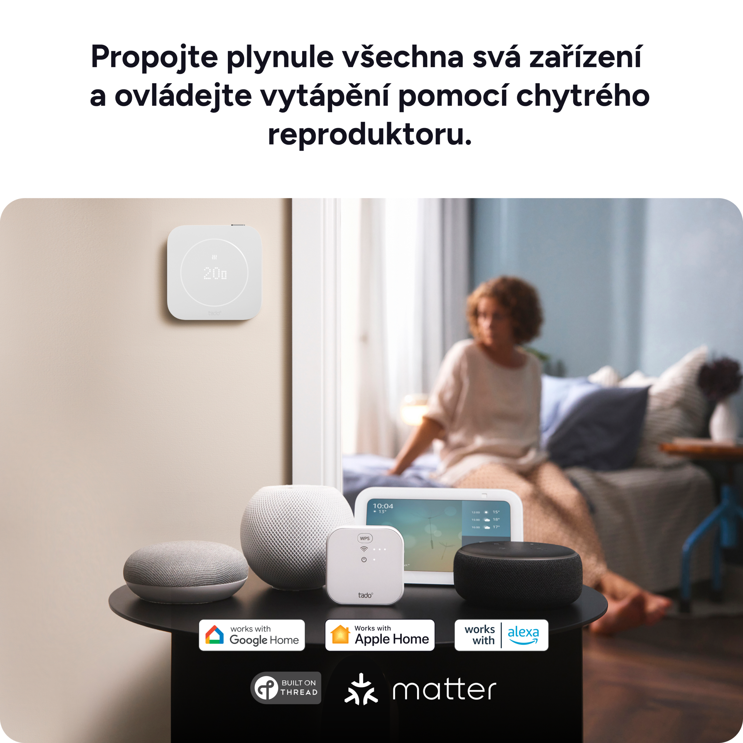 tado° Smart Thermostat X propojený s chytrými reproduktory přes Matter